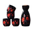 5 Pcs Ceramic Japanese Sake Set Traditional 1 Tokkuri Bottle & 4 Ochoko Cups [Q]