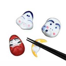 Ceramics Japanese Style Mask Chopstick Holder Rest Home Decorative Sushi Tableware Stand, 6Pcs