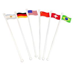 Various National Flags Cocktail Picks Disposable Milk Coffee Beverage Stirring Sticks, 50Pcs