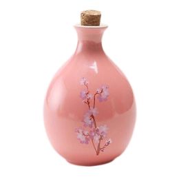 17oz Pink Ceramic Wine Jar Chinese Style Empty Wine Flask Sakura Wine Bottle Small Flagon