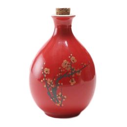 17oz Red Ceramic Wine Jar Chinese Style Empty Wine Flask Plum Blossom Wine Bottle Small Flagon