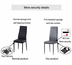 Black modern minimalist dining chair fireproof leather sprayed metal pipe diamond grid pattern restaurant home conference chair set of 4