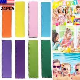 24 Pack Neoprene Freezer Pop Sleeve Ice Pop Sleeve Popsicle Holders BPA-Free for Kids Party Drink - 8 Colors