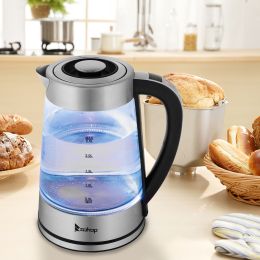 ZOKOP HD-251 2.2L 110V 1100W Electric Kettle Stainless Steel Glass Blue Light With Electronic Handle