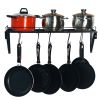 Wall Hanging Pot Rack Mounted Storage Shelf with S Hooks for Pans, Utensils, Books, Plant Black