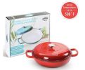 COOKWIN Cast Iron Casserole Braiser, 3.8 Quart,Heavy Duty Casserole Skillet with Lid and Dual Handles, Porcelain Enameled Surface Cookware Pot