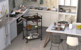 3 Tier Metal Mesh Rolling Storage Cart,Mesh Storage Pantry Cart with Lockable Wheels Wood Look Top and Metal Frame,Rolling Utility Cart for Kitchen Ba