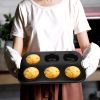 2Pcs Nonstick Cake Mold Carbon Steel Muffins DIY Bakeware 6 Cups Easy to Clean