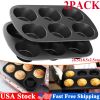 2Pcs Nonstick Cake Mold Carbon Steel Muffins DIY Bakeware 6 Cups Easy to Clean