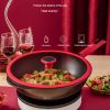 Amercook China Red Wok Non-Stick Wok with Lid A32RD Healthy Non-Stick Light Oil and Less Smoke 32cm