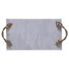 DunaWestDecor Tray with Marble Frame and Carved Metal Handles, White and Gold