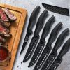 4.5" Steak Knives Set of 6, Premium German Steel Steak Knives with Non-stick Coating, Ultra Sharp Serrated Steak Knife, Ergonomic Handle Design, Suita