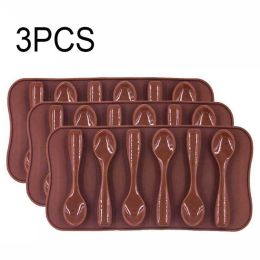 Silicone Spoon Baking Mold Chocolate Biscuit Candy Jelly DIY Mold Baking Tool (Color: Brown, size: 3pcs)