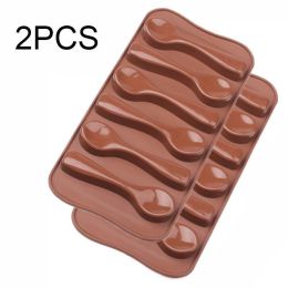 Silicone Spoon Baking Mold Chocolate Biscuit Candy Jelly DIY Mold Baking Tool (Color: Brown, size: 2pcs)