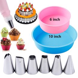 Silicone Cake Mold Baking Bakeware Pan Round 10 Inch and 6 Inch BPA-Free Round Cake Pan Non-Stick (Color: full set, size: Suits)