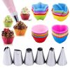 30PCS Silicone Cake Mold Baking Tools Set Baking Cups with Stainless Steel Cream Forcing Mounted Kit