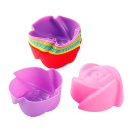 30PCS Silicone Cake Mold Baking Tools Set Baking Cups with Stainless Steel Cream Forcing Mounted Kit (Color: Flower 6pcs, size: H6)