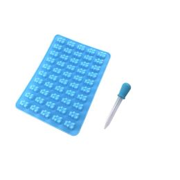 Cake Tools Mold 1 Set 50 Cavity Silicone Gummy Bear Chocolate Candy Maker Ice Tray Jelly Moulds (Color: Blue, size: with dropper)