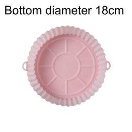 Air Fryers Oven Baking Tray Fried Chicken Basket Mat AirFryer Silicone Pot Round Replacemen Grill Pan Accessories (Color: pink, size: Diameter 18cm)