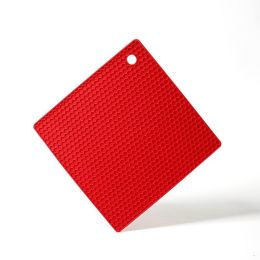 Round Heat Resistant Silicone Mat Drink Cup Coasters Non-slip Pot Holder Table Placemat Kitchen (Color: Red, size: Square)