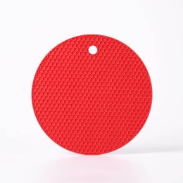 Round Heat Resistant Silicone Mat Drink Cup Coasters Non-slip Pot Holder Table Placemat Kitchen (Color: Red, size: Round)