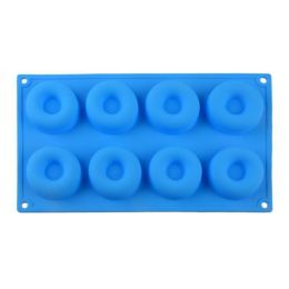 8-Cavity Silicone Donut Mold Chocolate Biscuit Cake Mold Non-Stick Mold DIY Cake Mould Tray (Color: Blue)