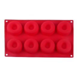 8-Cavity Silicone Donut Mold Chocolate Biscuit Cake Mold Non-Stick Mold DIY Cake Mould Tray (Color: Red)