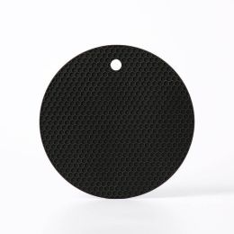 Round Heat Resistant Silicone Mat Drink Cup Coasters Non-slip Pot Holder Table Placemat Kitchen (Color: Black, size: Round)