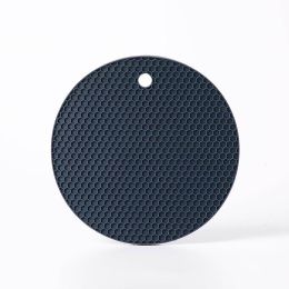 Round Heat Resistant Silicone Mat Drink Cup Coasters Non-slip Pot Holder Table Placemat Kitchen (Color: Navy Blue, size: Round)