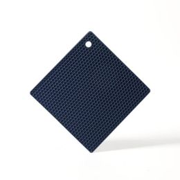 Round Heat Resistant Silicone Mat Drink Cup Coasters Non-slip Pot Holder Table Placemat Kitchen (Color: Navy Blue, size: Square)