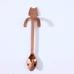 Stainless Steel Creative Mixing Spoon Cute Cartoon Cat Dessert Spoon Coffee Spoon (Color: Rose Gold, size: one sizeone size)