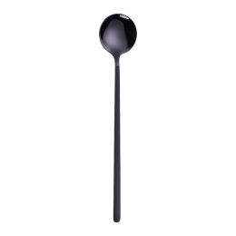 Stainless Steel Round Spoon Frosted Handle Spoon Coffee Spoon Household (Color: Black, size: L)