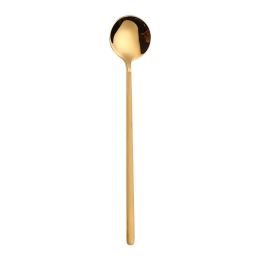 Stainless Steel Round Spoon Frosted Handle Spoon Coffee Spoon Household (Color: Gold, size: M)