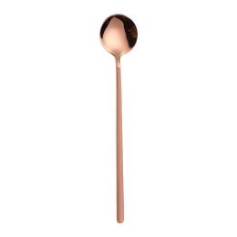 Stainless Steel Round Spoon Frosted Handle Spoon Coffee Spoon Household (Color: Rose Gold, size: L)