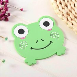 Creative cute cartoon animal silicone coaster insulation pad thick soft rubber bowl pad (Color: D06-18 Green frog)