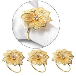 1/4/6pcs Napkin Rings Flower Napkin Ring Hollow Out Floral Metal Dinner Delicate Serviette Buckles for Wedding Party Holiday Christmas Banquet Table S (Color: Gold, size: 4pcs)