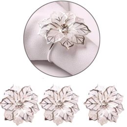 1/4/6pcs Napkin Rings Flower Napkin Ring Hollow Out Floral Metal Dinner Delicate Serviette Buckles for Wedding Party Holiday Christmas Banquet Table S (Color: Silver, size: 6pcs)