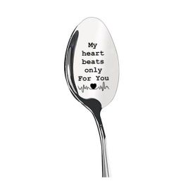 Valentines Day Gift Stainless Steel Spoon (Color: Silver, size: 9)