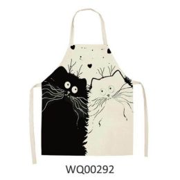 1pcs Kitchen Apron Cute Cat Printed Sleeveless Cotton Linen Aprons For Men Women Home Cleaning Tools (Color: WQ00292, size: 49x40cm)