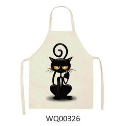 1pcs Kitchen Apron Cute Cat Printed Sleeveless Cotton Linen Aprons For Men Women Home Cleaning Tools (Color: WQ00326, size: 49x40cm)