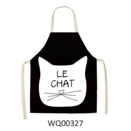 1pcs Kitchen Apron Cute Cat Printed Sleeveless Cotton Linen Aprons For Men Women Home Cleaning Tools (Color: WQ00327, size: 68x49cm)