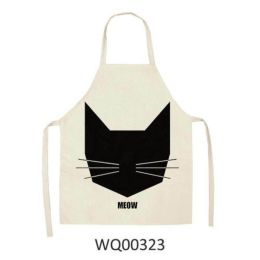 1pcs Kitchen Apron Cute Cat Printed Sleeveless Cotton Linen Aprons For Men Women Home Cleaning Tools (Color: WQ00323, size: 49x40cm)