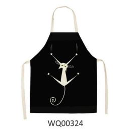 1pcs Kitchen Apron Cute Cat Printed Sleeveless Cotton Linen Aprons For Men Women Home Cleaning Tools (Color: WQ00324, size: 49x40cm)