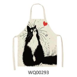 1pcs Kitchen Apron Cute Cat Printed Sleeveless Cotton Linen Aprons For Men Women Home Cleaning Tools (Color: WQ00293, size: 68x49cm)