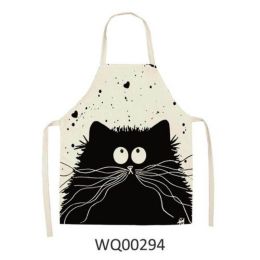 1pcs Kitchen Apron Cute Cat Printed Sleeveless Cotton Linen Aprons For Men Women Home Cleaning Tools (Color: WQ00294, size: 68x49cm)