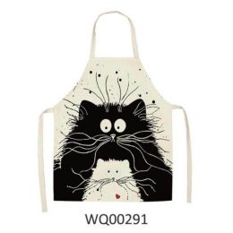 1pcs Kitchen Apron Cute Cat Printed Sleeveless Cotton Linen Aprons For Men Women Home Cleaning Tools (Color: WQ00294, size: 49x40cm)