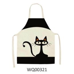 1pcs Kitchen Apron Cute Cat Printed Sleeveless Cotton Linen Aprons For Men Women Home Cleaning Tools (Color: WQ00321, size: 68x49cm)