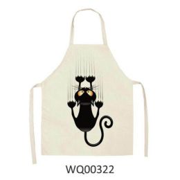 1pcs Kitchen Apron Cute Cat Printed Sleeveless Cotton Linen Aprons For Men Women Home Cleaning Tools (Color: WQ00322, size: 49x40cm)