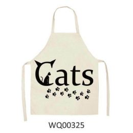 1pcs Kitchen Apron Cute Cat Printed Sleeveless Cotton Linen Aprons For Men Women Home Cleaning Tools (Color: WQ00325, size: 68x49cm)