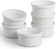 FE Ramekins, Lace Emboss Ramekin 8 oz Oven Safe, Creme Brulee Set of 6, Ceramic Souffle Dish for Baking Dessert and Cake